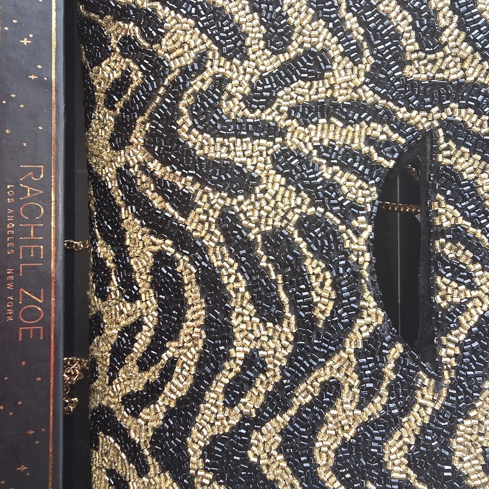 Rachel Zoe Black and Gold Beaded Clutch